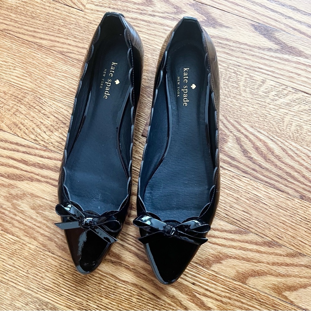 Kate Spade Eleni Flex Scalloped Ballerina Flat Patent Leather Black US 9.5 M
